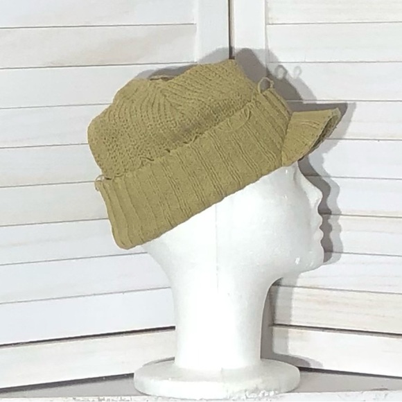 Vintage 70s 80s Knitted Cotton Visor Hat Tan Taupe OS - Picture 5 of 5